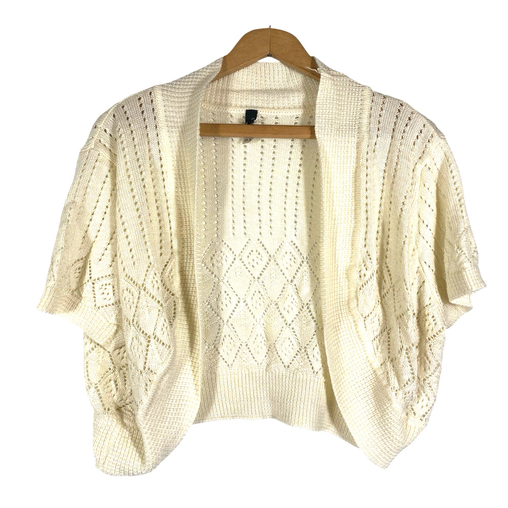 Brio Sweater Shrug Cardigan Open Knit Size 3X Ivory White Angel Fairy Core Y2K